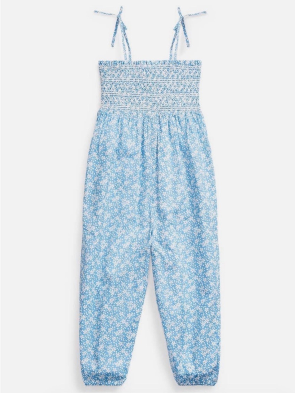 Polo by Ralph Lauren Girls Light Blue Floral Smocked Jumpsuit - Size 6